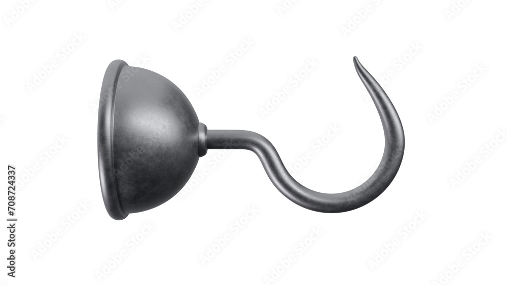 Pirate's hand hook isolated on transparent and white background. Pirates concept. 3D render