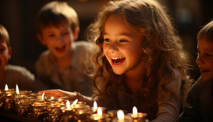 Poster - Smiling girls and boys, cheerful and cute, enjoying togetherness generated by AI