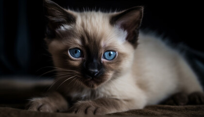 Sticker - Cute kitten with blue eyes, fluffy fur, and playful curiosity generated by AI