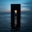 © darshika - Door to the Unknown: Man Standing on Water's Edge