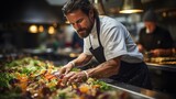 Fototapeta  - Chef preparing a large salad