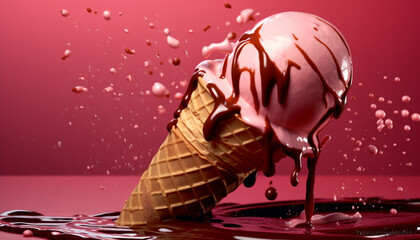 Canvas Print - Melting chocolate ice cream creates a sweet summer celebration generated by AI