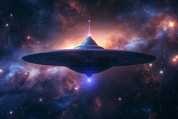 Wall Mural - flying saucer in space. background with selective focus and copy space