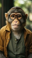 Wall Mural - A monkey wearing glasses and a shirt. Generative AI.