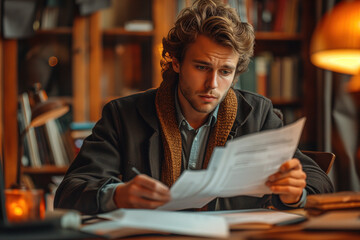 Wall Mural - young professional meticulously prepares for an upcoming job interview