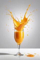 Wall Mural - orange juice splash in glass. Juicy orange fruit in realistic orange juice splash.