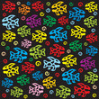 Abstract background of colored cartoon fish. Vector graphics.