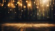 Blurred bokeh effect of elegant broadway theater stage with grand curtain and chandeliers