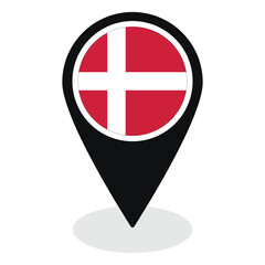 Canvas Print - Denmark flag on map pinpoint icon isolated. Flag of Denmark.