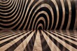 Abstract black and white striped tunnel floor with curved lines creates a 3D illusion