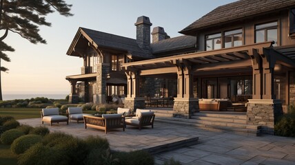 Wall Mural - Exquisite Coastal Craftsman-Style Residence Showcasing Superb Artistry and Design - AI Generative