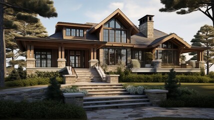 Wall Mural - Exquisite Coastal Craftsman-Style Residence Showcasing Superb Artistry and Design - AI Generative