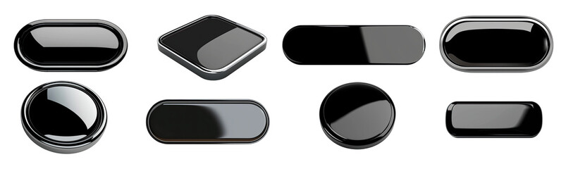 Set of web button with a glossy black coating, cut out - stock png.