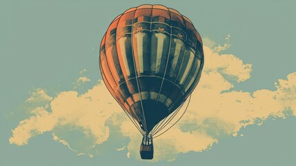 Wall Mural -  a picture of a hot air balloon flying in the sky with a cloud in the foreground and a blue sky with a few white clouds in the foreground.