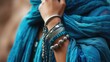 Close-up of a wrist adorned with turquoise and silver jewelry