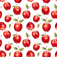 Red apples on white background seamless pattern