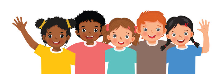 Poster - Group of children embracing each others with arm around friends