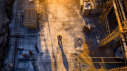 Wall Mural - aerial view of construction worker in construction site
