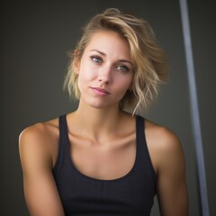 Poster - Portrait of a young blonde woman in a black tank top