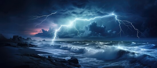 Canvas Print - Ocean lightning storm