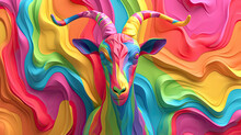 Elegant Colorful 3d Abstraction Goat Zodiac	