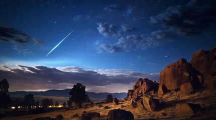 Shooting star illuminating the night sky