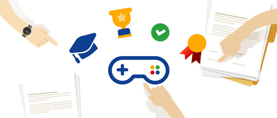Poster - gamification interactive team game application fun together concept interactive icon set