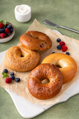 Wall Mural - Variety of bagels freshly baked for breakfast