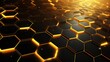 Futuristic Hexagonal Golden Grid Illuminated with a Warm Glow on a Dark Background