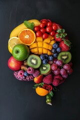 Wall Mural - Brain with fruits, concept of healthy living and eating healthy food