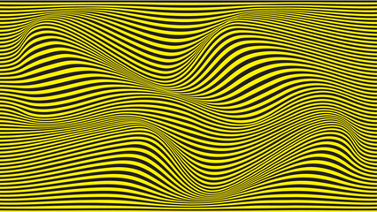 Wave design black and yellow. Digital image with a psychedelic stripes. Vector illustration Abstract pattern. Texture with wavy, curves lines. Optical art background.