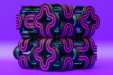 Poster - Close-up 3d colorful  illustration.Illusion isometric abstract shapes colorful shapes intertwined . Simple geometric shapes