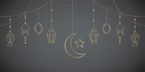 Islamic lantern line art  Ramadan Kareem with black background line art vector EPS 10