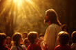 Jesus and children in heaven light