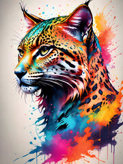  Splashes of paint portrait of a lynx