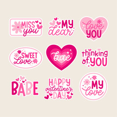 Wall Mural - Set of cute pink stickers and badges design for valentine’s day.