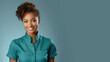 Afro woman in hotel staff uniform smile isolated on pastel background