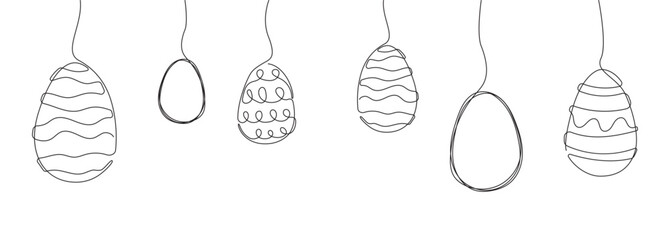 one continuous outline art set of easter egg hanging. isolated on a transparent background.