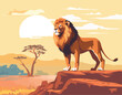 Lion standing in forest vector illustration