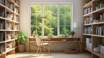 Poster - blinds window interior background illustration glass frame, reflection sill, decor design blinds window interior background