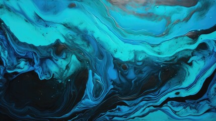  dynamic fluid painting with vivid blue and black swirls. ideal for creative wall art, unique textile designs, and tranquil spa environments