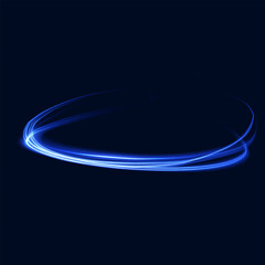 Wall Mural - Blue glowing shiny lines effect black background. Luminous white lines of speed. Light glowing effect. Light trail wave, fire path trace line and incandescence curve twirl.