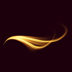 Wall Mural - Glowing spark swirl trail tracing light effect. Vector glowing light lines. Neon light, electric light, light effect PNG. Gold line PNG, magical glow, shine. 