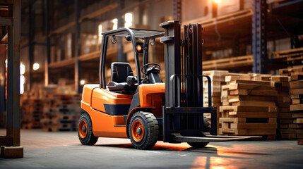 Wall Mural - A modern forklift for working in a warehouse, loading, unloading and transporting goods. Logistics warehouse.