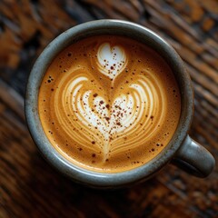 cup latte art of coffee on wooden table