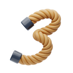 Poster - 3D Number 3 Shape Rope Text. 3d illustration, 3d element, 3d rendering. 3d visualization isolated on a transparent background