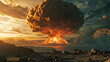 A dramatic large nuclear explosion mushroom cloud fire ball, explosive destruction theme

