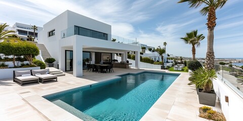 Poster - Luxury contemporary architecture house with pool in a magnificent location