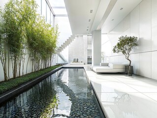 Modern home interior with  lap pool