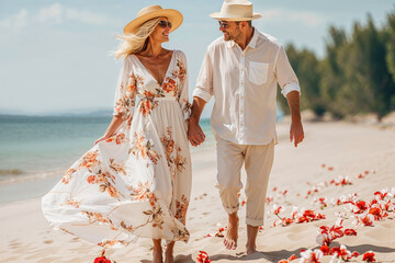 Wall Mural - Mature couple in exotic beach vacations